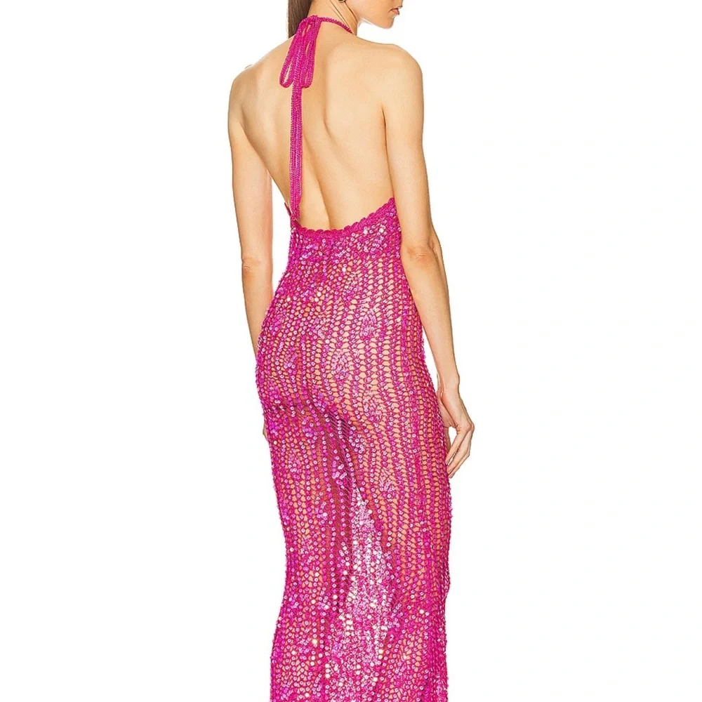 Retrofete massie sequin crochet halter neck maxi dress - Picture 4 of 6